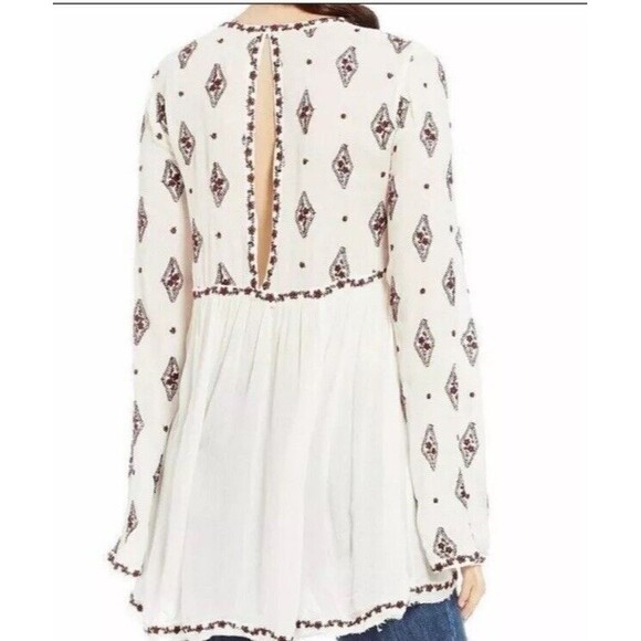 Free People Diamond Embroidered Peasant Long Sleeve Tunic Dress Top Size Medium - Picture 6 of 12